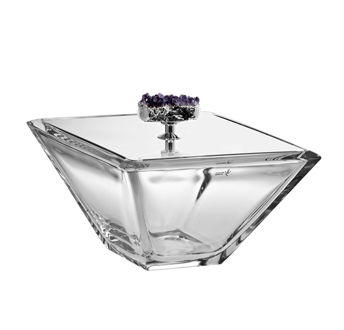 111 Riviera silver box w/ amethyst - Bonvonnière couvercle argent et améthyste 20x20cm